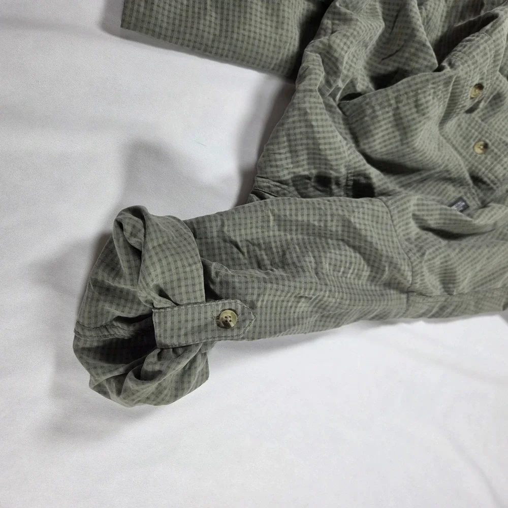 The North Face Mens Medium Olive Green Micro Check Roll Up Sleeve Hiking Shirt